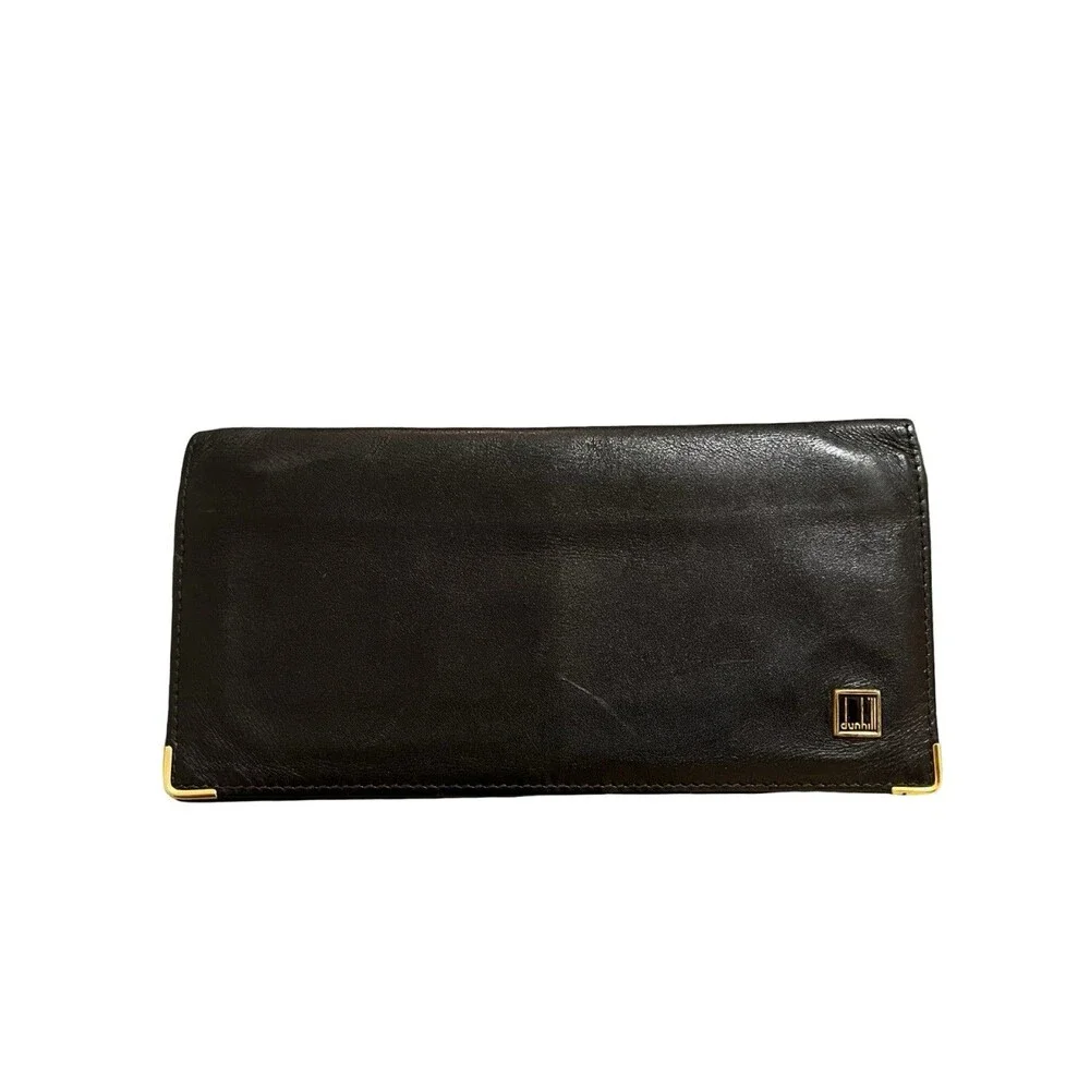 Dunhill Black Oxford Leather Bifold Long Wallet Made in France